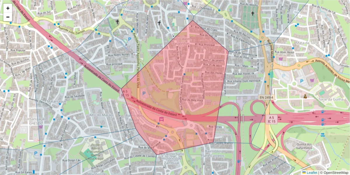 Mapa detalhado do código postal 2785-083 com limites, códigos postais vizinhos e agências dos correios
