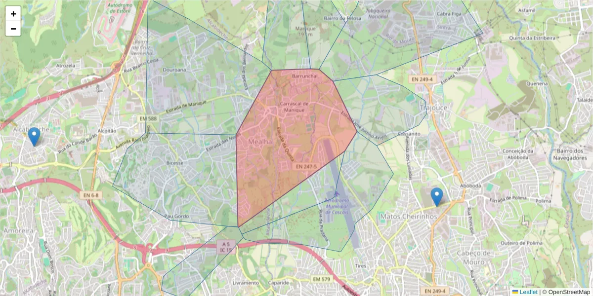 Mapa detalhado do código postal 2785-157 com limites, códigos postais vizinhos e agências dos correios