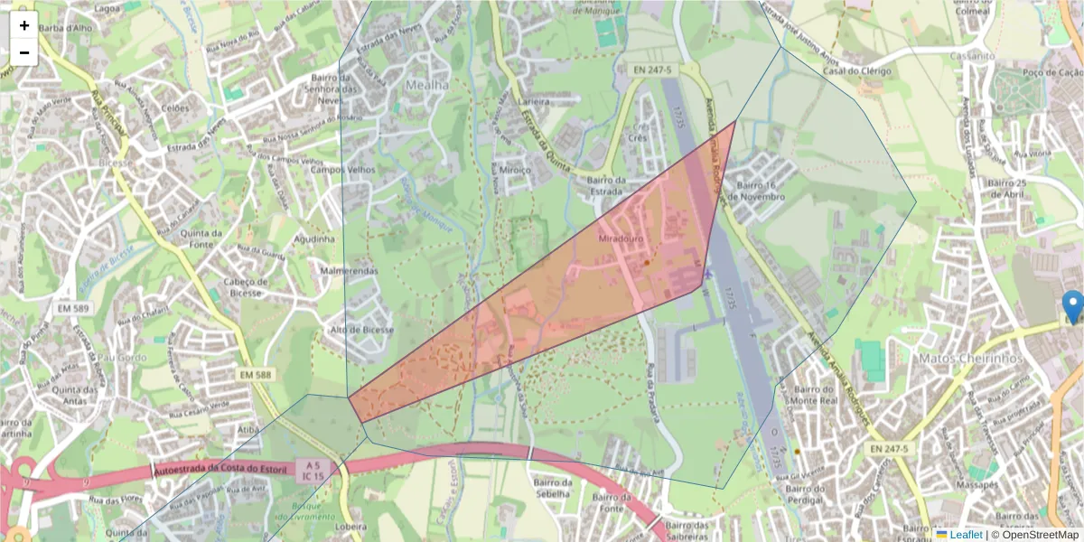 Mapa detalhado do código postal 2785-269 com limites, códigos postais vizinhos e agências dos correios