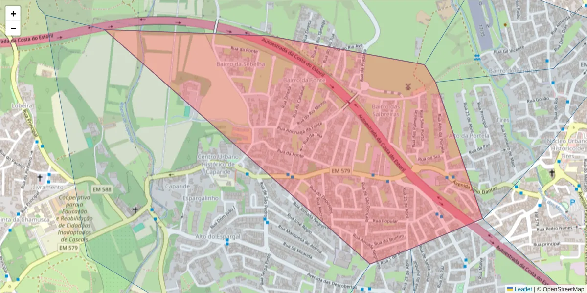 Mapa detalhado do código postal 2785-297 com limites, códigos postais vizinhos e agências dos correios