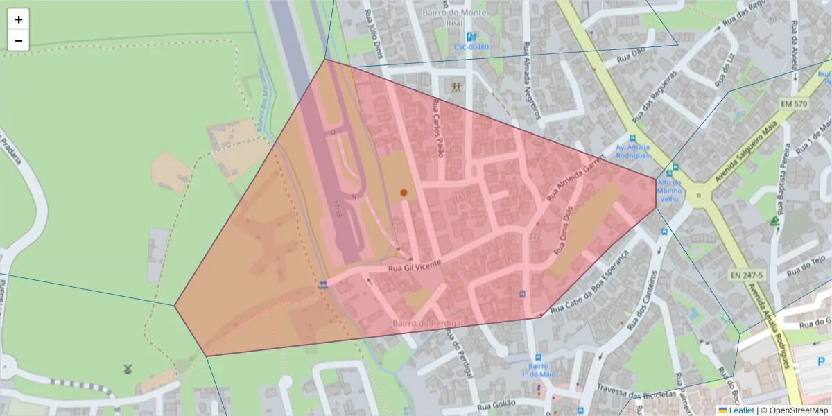 Mapa detalhado do código postal 2785-338 com limites, códigos postais vizinhos e agências dos correios