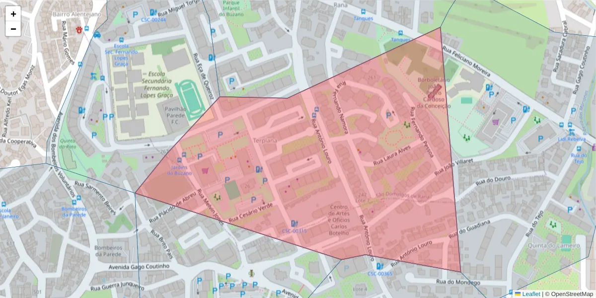 Mapa detalhado do código postal 2785-347 com limites, códigos postais vizinhos e agências dos correios