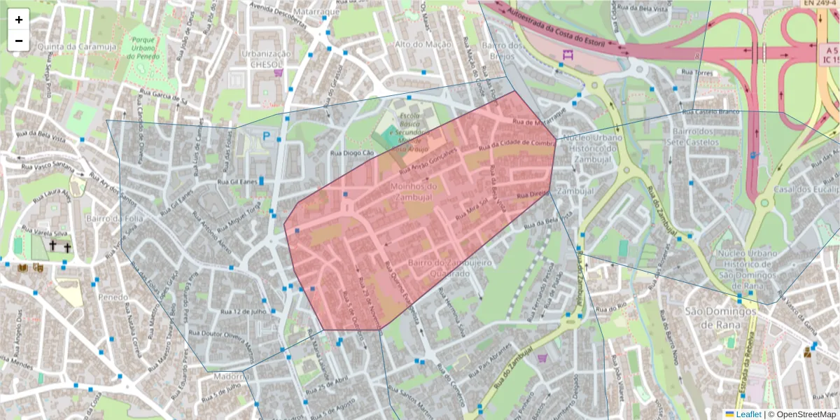 Mapa detalhado do código postal 2785-488 com limites, códigos postais vizinhos e agências dos correios