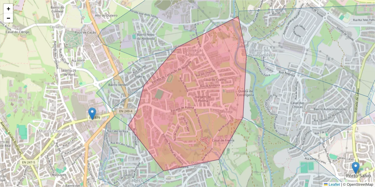 Mapa detalhado do código postal 2785-543 com limites, códigos postais vizinhos e agências dos correios
