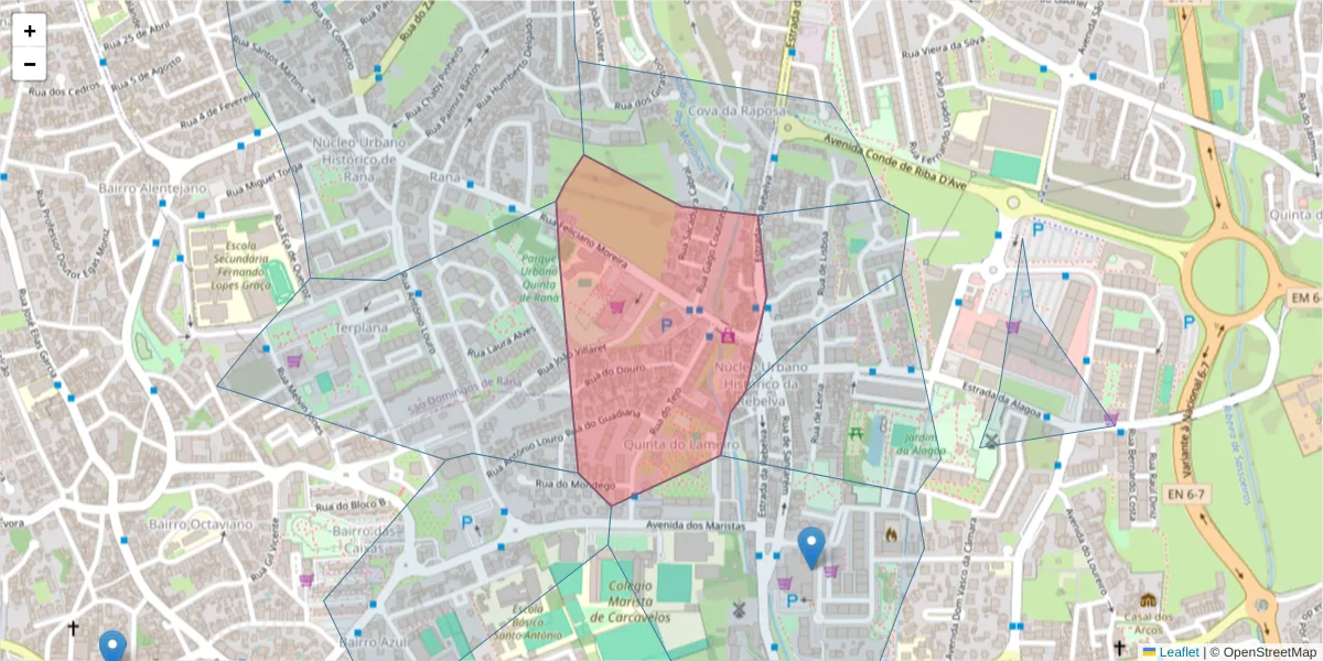 Mapa detalhado do código postal 2785-558 com limites, códigos postais vizinhos e agências dos correios
