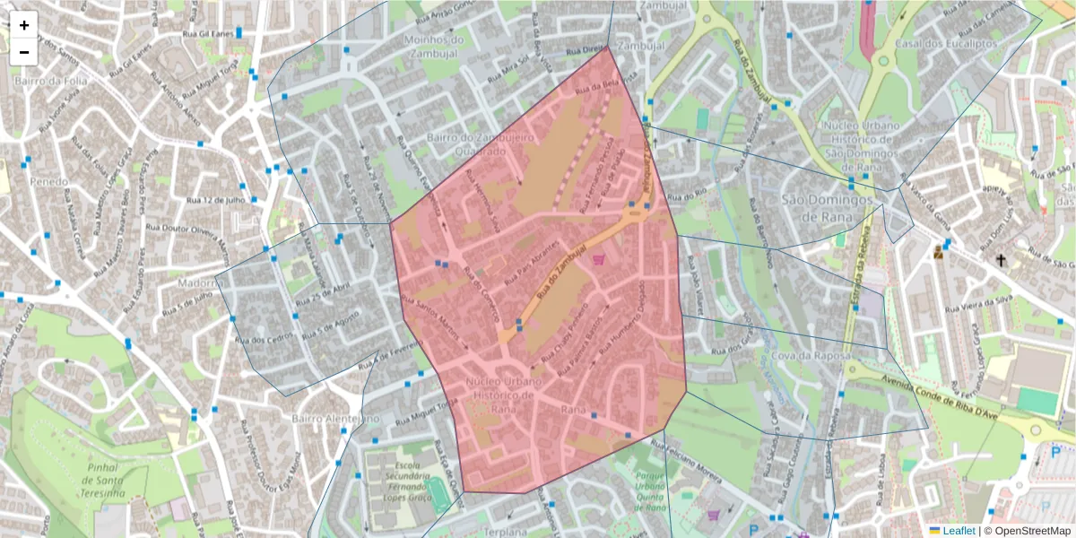 Mapa detalhado do código postal 2785-575 com limites, códigos postais vizinhos e agências dos correios