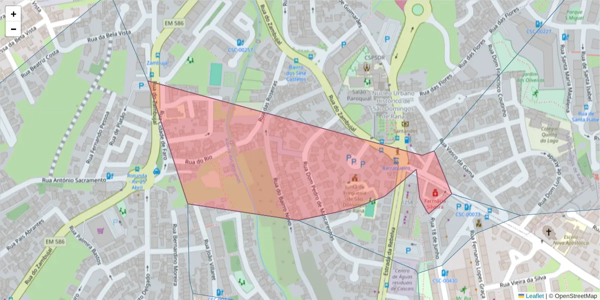Mapa detalhado do código postal 2785-578 com limites, códigos postais vizinhos e agências dos correios