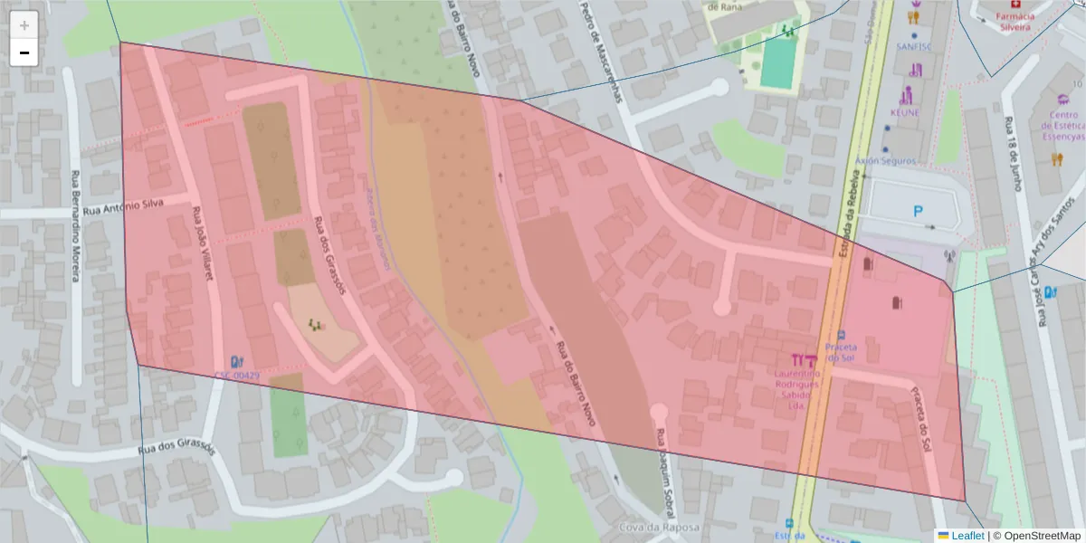 Mapa detalhado do código postal 2785-596 com limites, códigos postais vizinhos e agências dos correios