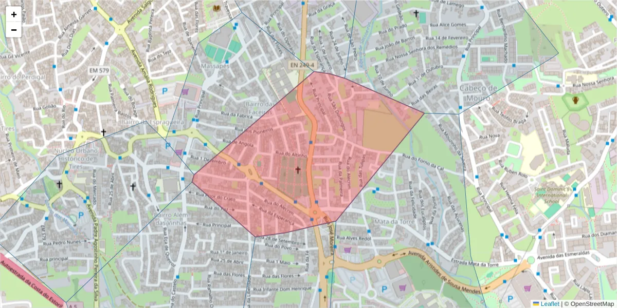 Mapa detalhado do código postal 2785-741 com limites, códigos postais vizinhos e agências dos correios