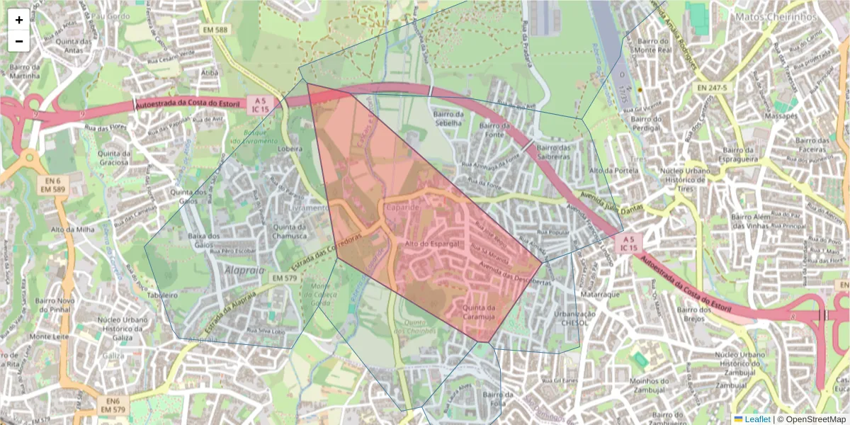 Mapa detalhado do código postal 2785-786 com limites, códigos postais vizinhos e agências dos correios
