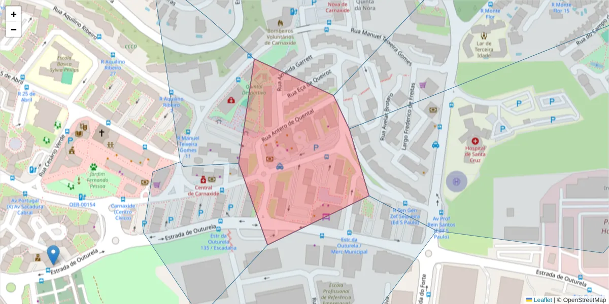 Mapa detalhado do código postal 2790-020 com limites, códigos postais vizinhos e agências dos correios
