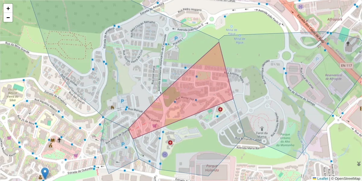 Mapa detalhado do código postal 2790-077 com limites, códigos postais vizinhos e agências dos correios