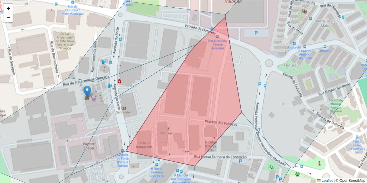 Mapa detalhado do código postal 2790-111 com limites, códigos postais vizinhos e agências dos correios