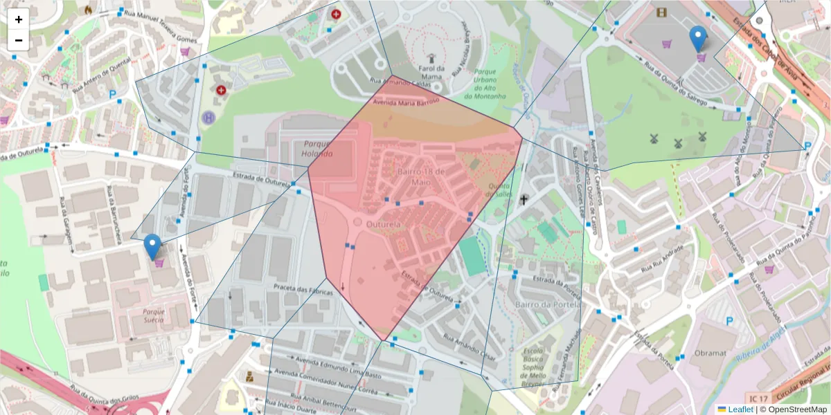 Mapa detalhado do código postal 2790-113 com limites, códigos postais vizinhos e agências dos correios