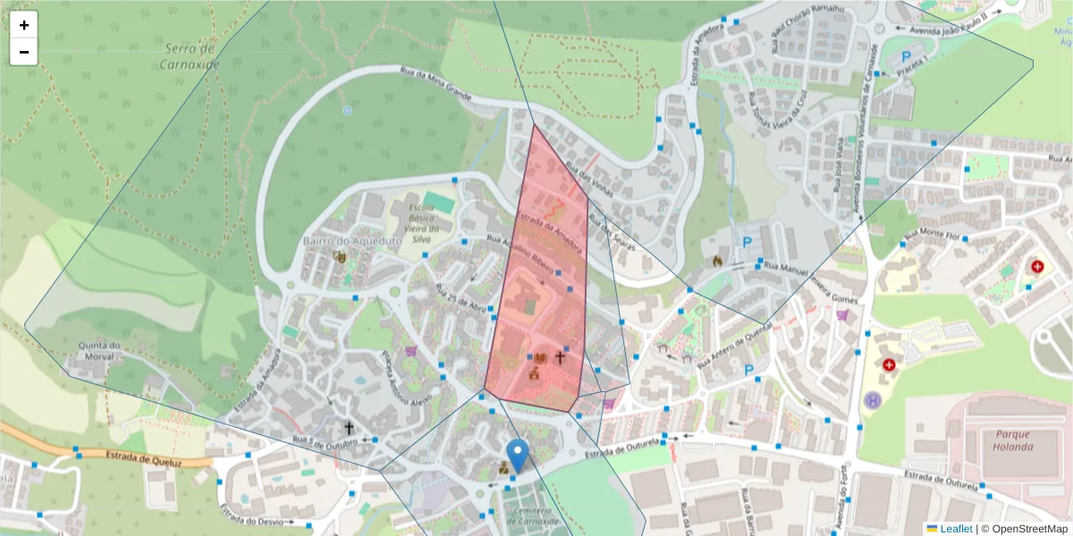 Mapa detalhado do código postal 2790-129 com limites, códigos postais vizinhos e agências dos correios