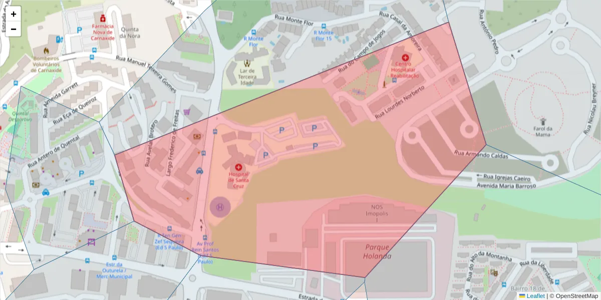 Mapa detalhado do código postal 2790-136 com limites, códigos postais vizinhos e agências dos correios