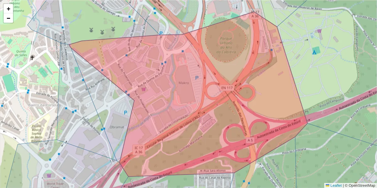 Mapa detalhado do código postal 2790-138 com limites, códigos postais vizinhos e agências dos correios