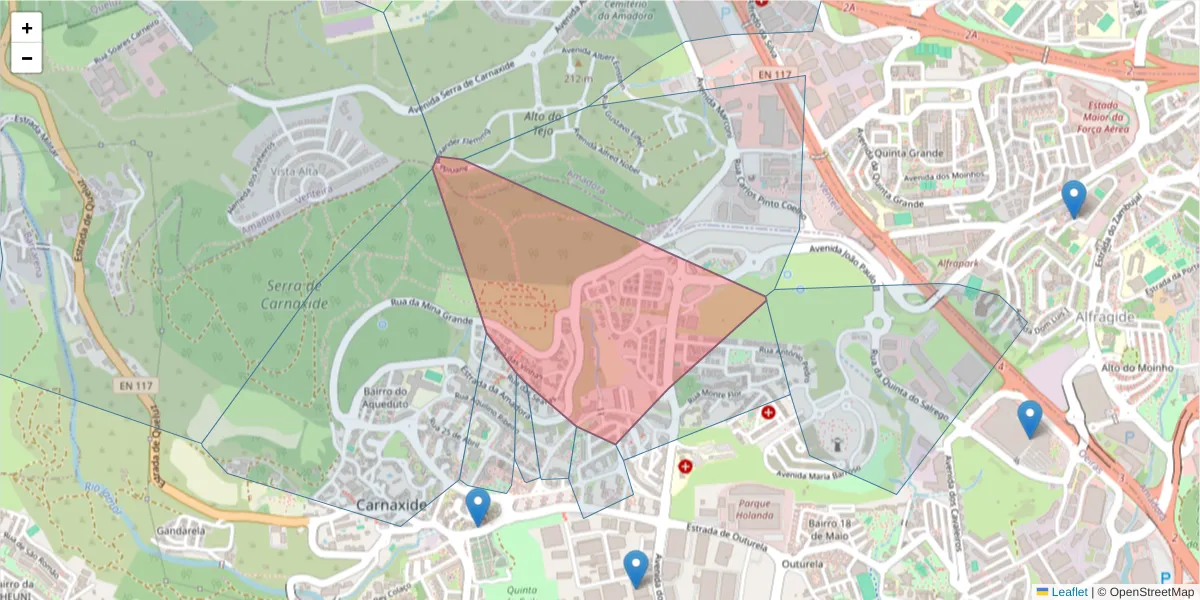 Mapa detalhado do código postal 2790-140 com limites, códigos postais vizinhos e agências dos correios