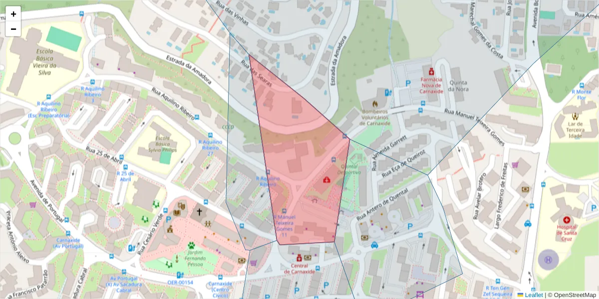 Mapa detalhado do código postal 2790-157 com limites, códigos postais vizinhos e agências dos correios