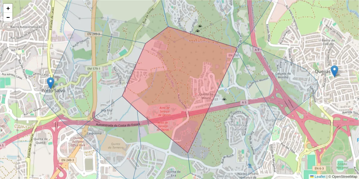 Mapa detalhado do código postal 2790-235 com limites, códigos postais vizinhos e agências dos correios