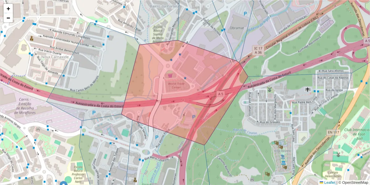 Mapa detalhado do código postal 2790-256 com limites, códigos postais vizinhos e agências dos correios