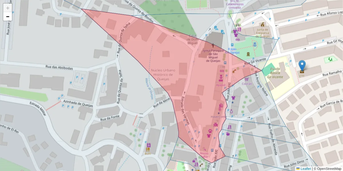 Mapa detalhado do código postal 2790-370 com limites, códigos postais vizinhos e agências dos correios