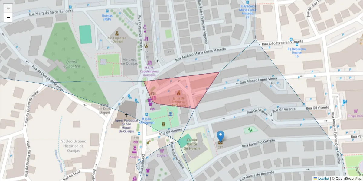 Mapa detalhado do código postal 2790-440 com limites, códigos postais vizinhos e agências dos correios