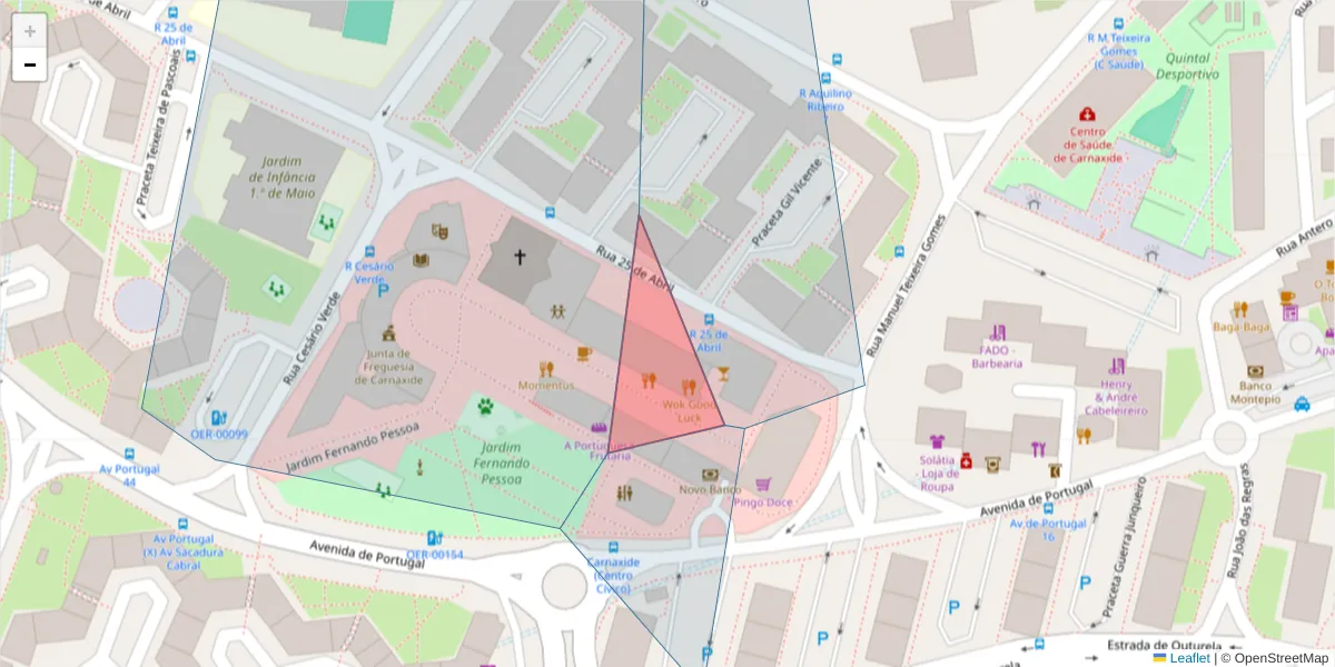 Mapa detalhado do código postal 2790 com limites, códigos postais vizinhos e agências dos correios