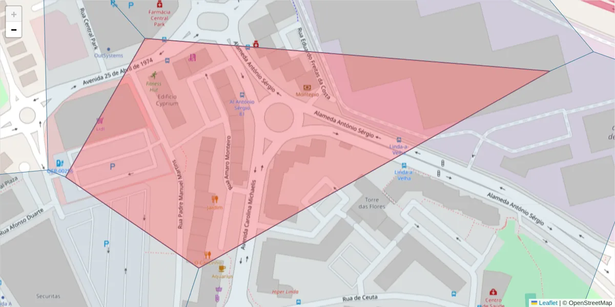Mapa detalhado do código postal 2795-195 com limites, códigos postais vizinhos e agências dos correios