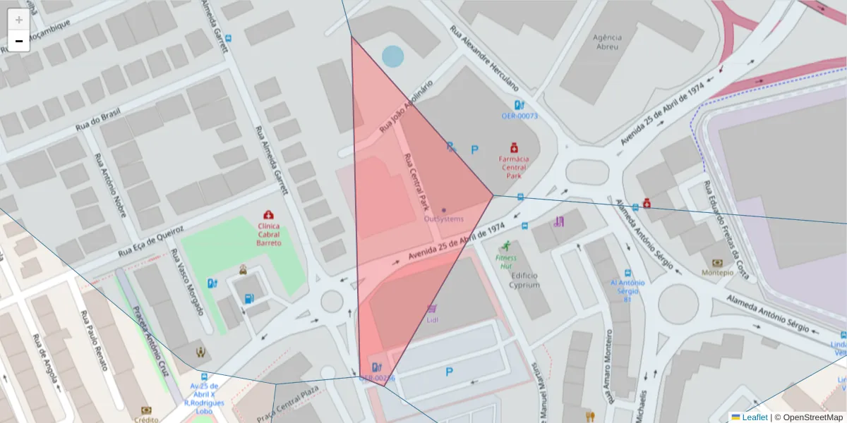 Mapa detalhado do código postal 2795-242 com limites, códigos postais vizinhos e agências dos correios