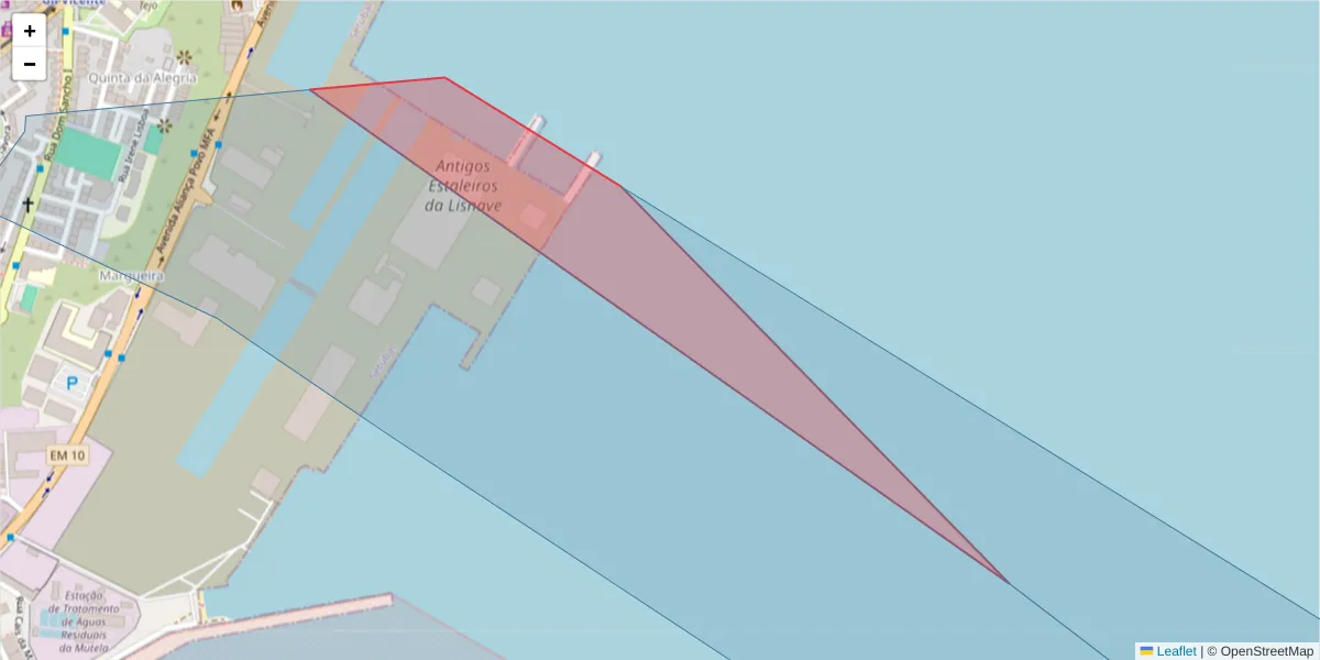 Mapa detalhado do código postal 2800-259 com limites, códigos postais vizinhos e agências dos correios