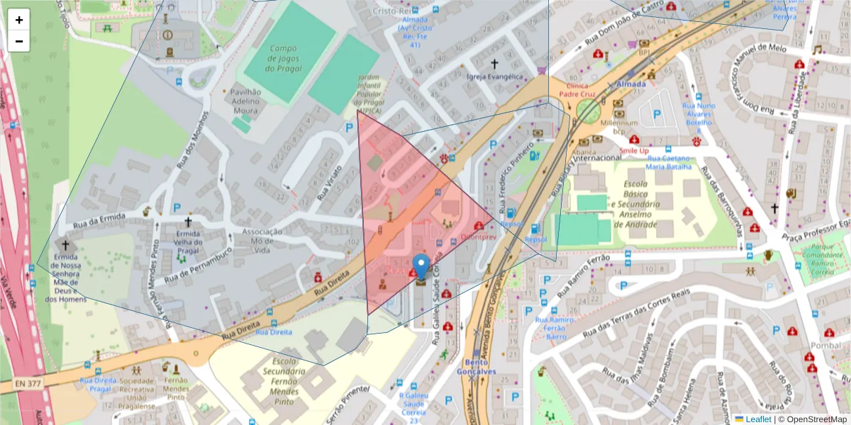 Mapa detalhado do código postal 2800-600 com limites, códigos postais vizinhos e agências dos correios