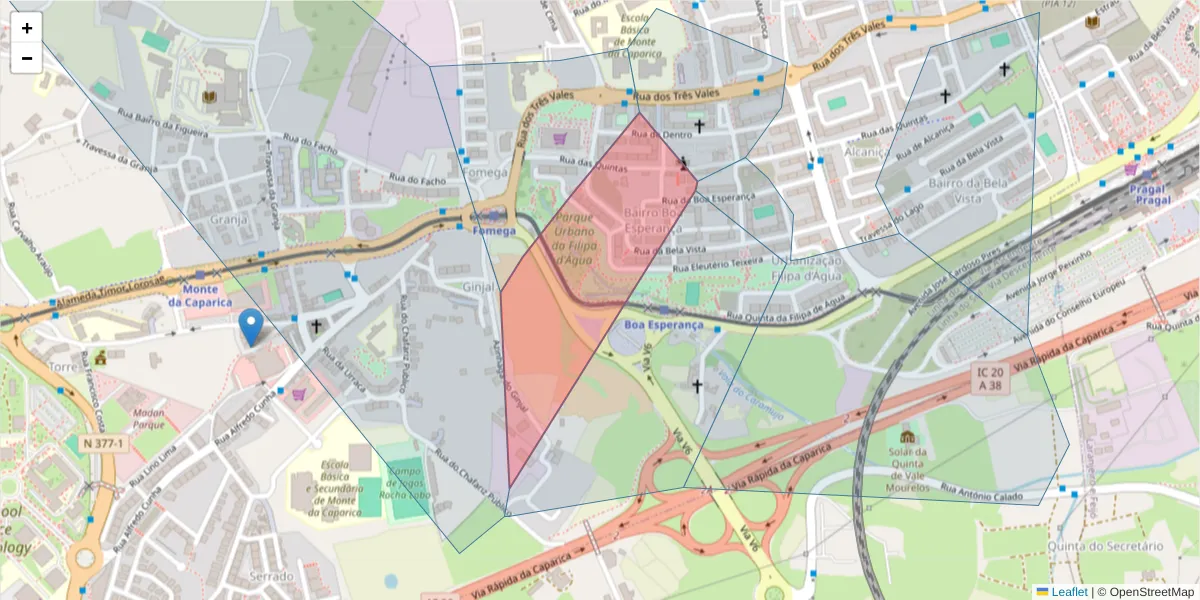Mapa detalhado do código postal 2800-691 com limites, códigos postais vizinhos e agências dos correios
