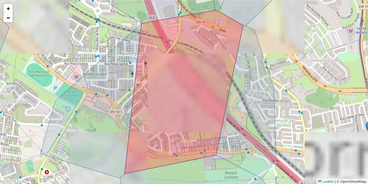 Mapa detalhado do código postal 2810-319 com limites, códigos postais vizinhos e agências dos correios