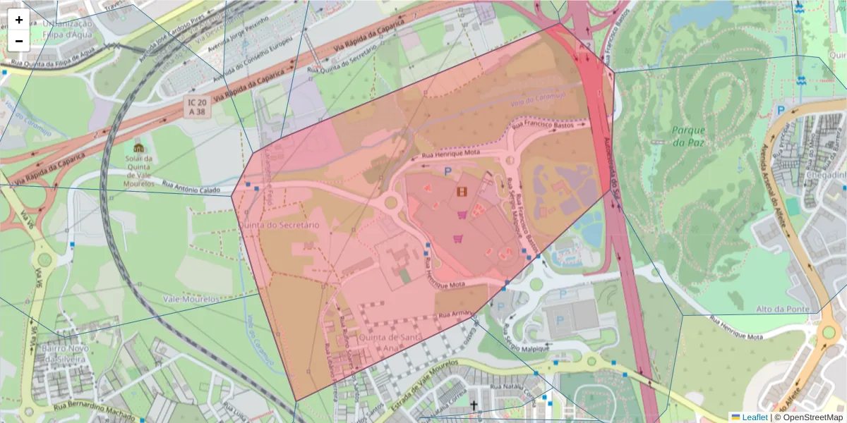 Mapa detalhado do código postal 2810-500 com limites, códigos postais vizinhos e agências dos correios
