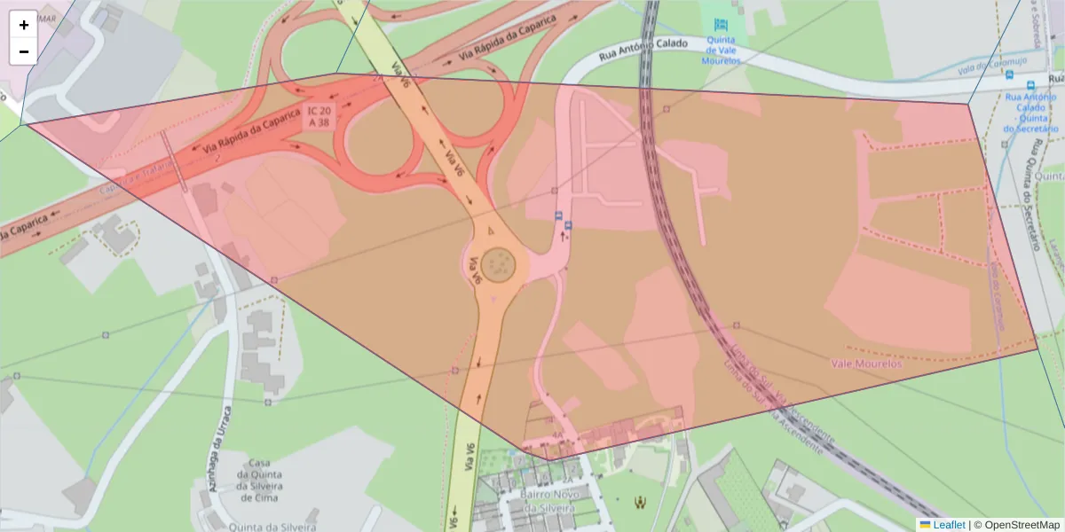 Mapa detalhado do código postal 2815-709 com limites, códigos postais vizinhos e agências dos correios