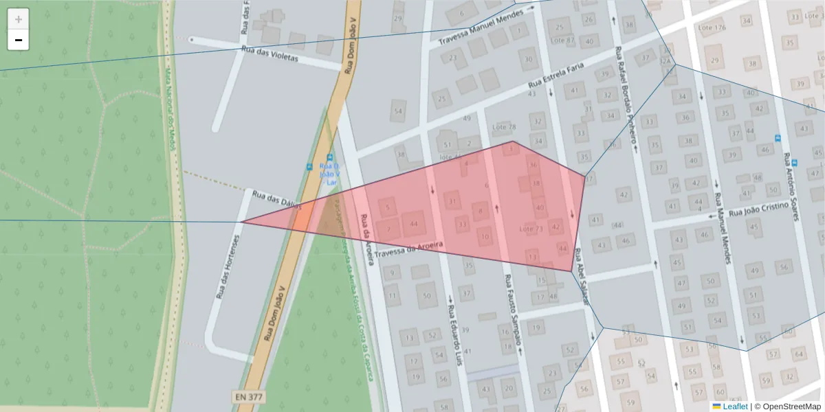 Mapa detalhado do código postal 2820-022 com limites, códigos postais vizinhos e agências dos correios