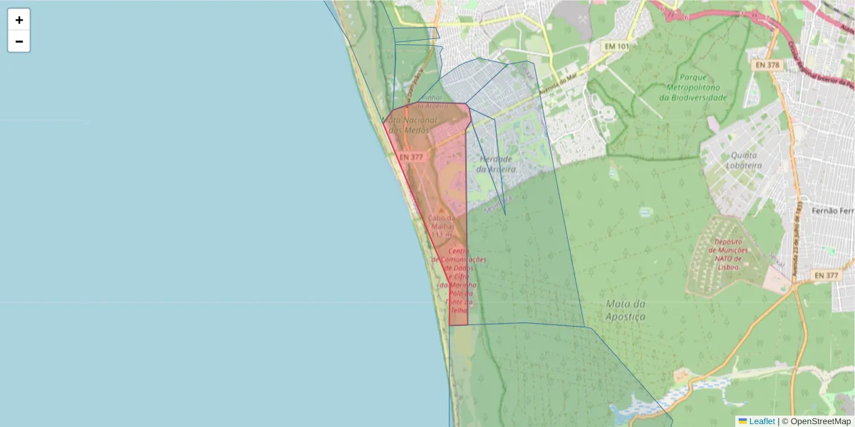 Mapa detalhado do código postal 2820-092 com limites, códigos postais vizinhos e agências dos correios