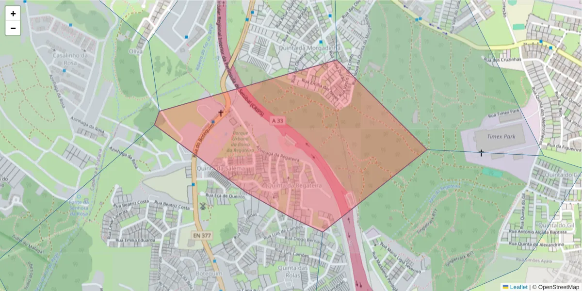Mapa detalhado do código postal 2820-194 com limites, códigos postais vizinhos e agências dos correios