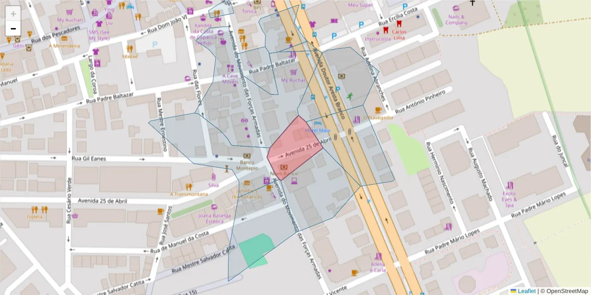 Mapa detalhado do código postal 2825-002 com limites, códigos postais vizinhos e agências dos correios