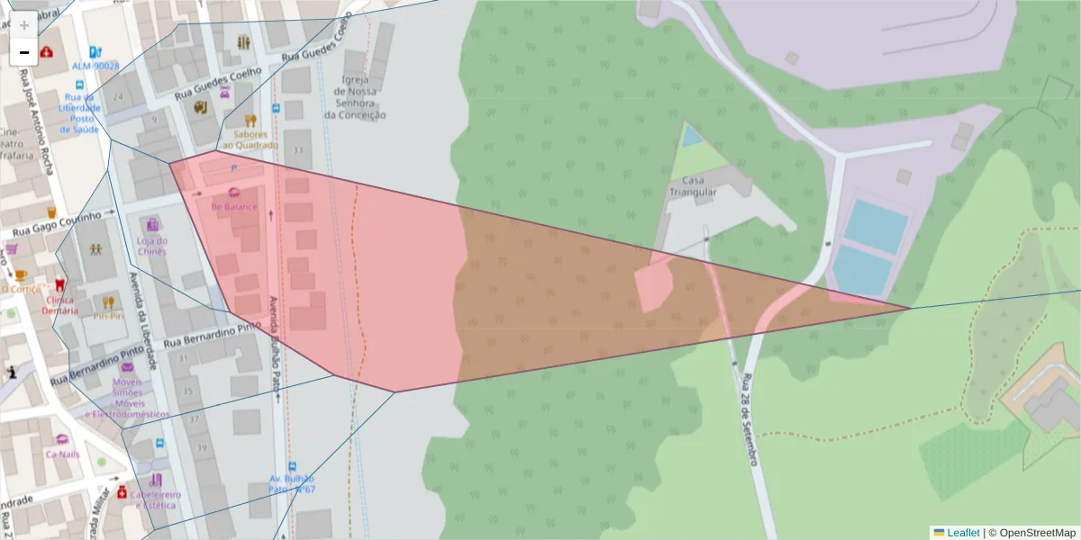 Mapa detalhado do código postal 2825-257 com limites, códigos postais vizinhos e agências dos correios