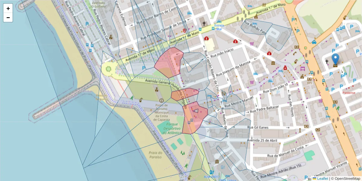 Mapa detalhado do código postal 2825-280 com limites, códigos postais vizinhos e agências dos correios