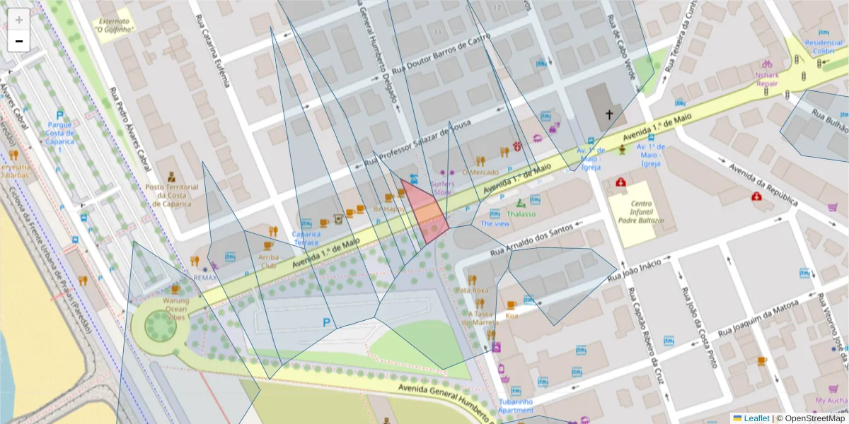 Mapa detalhado do código postal 2825-306 com limites, códigos postais vizinhos e agências dos correios