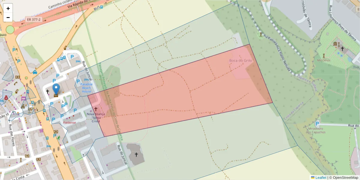 Mapa detalhado do código postal 2825-307 com limites, códigos postais vizinhos e agências dos correios