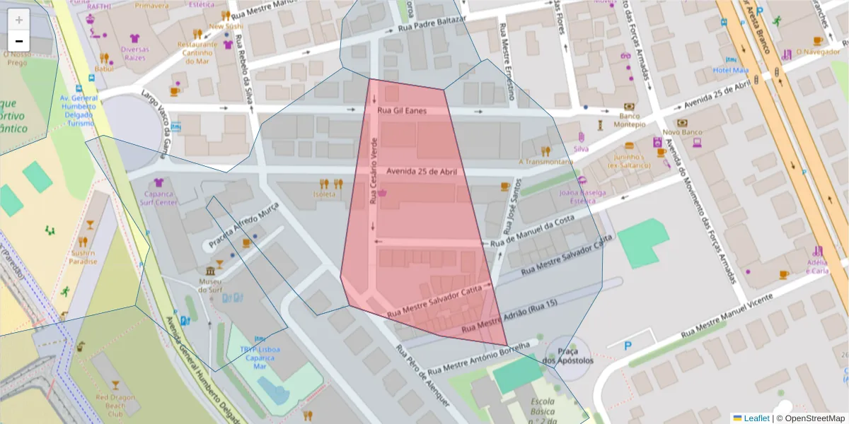 Mapa detalhado do código postal 2825-316 com limites, códigos postais vizinhos e agências dos correios