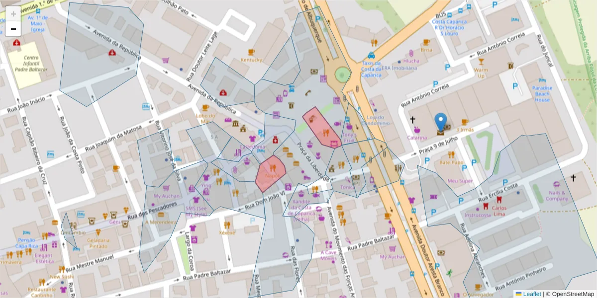 Mapa detalhado do código postal 2825-325 com limites, códigos postais vizinhos e agências dos correios