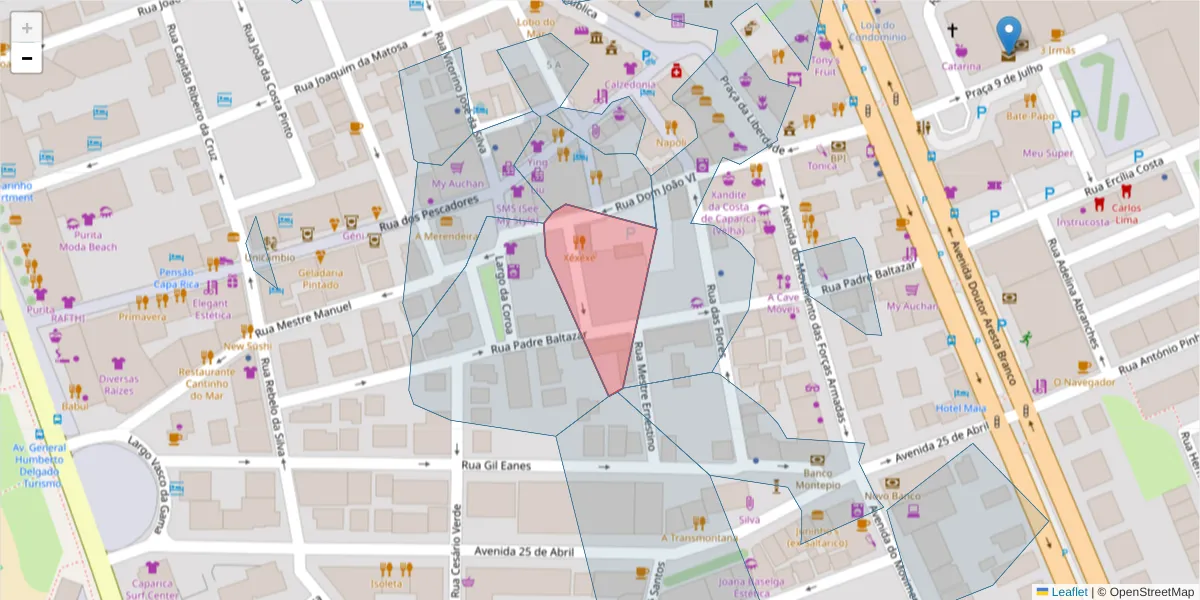 Mapa detalhado do código postal 2825-332 com limites, códigos postais vizinhos e agências dos correios