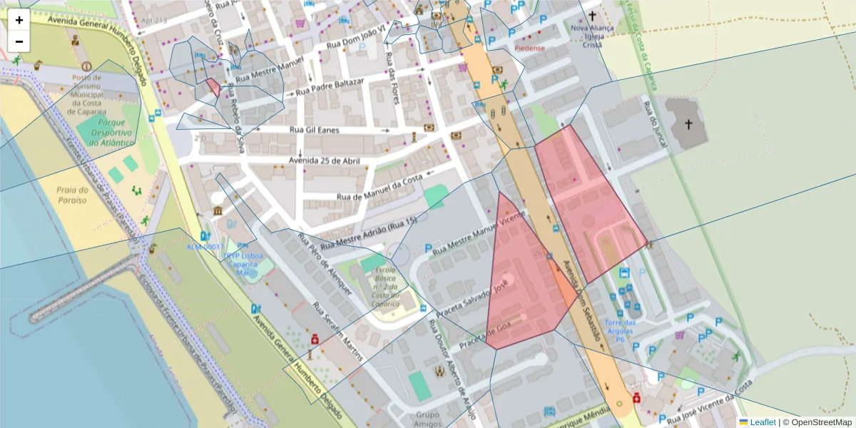Mapa detalhado do código postal 2825-367 com limites, códigos postais vizinhos e agências dos correios