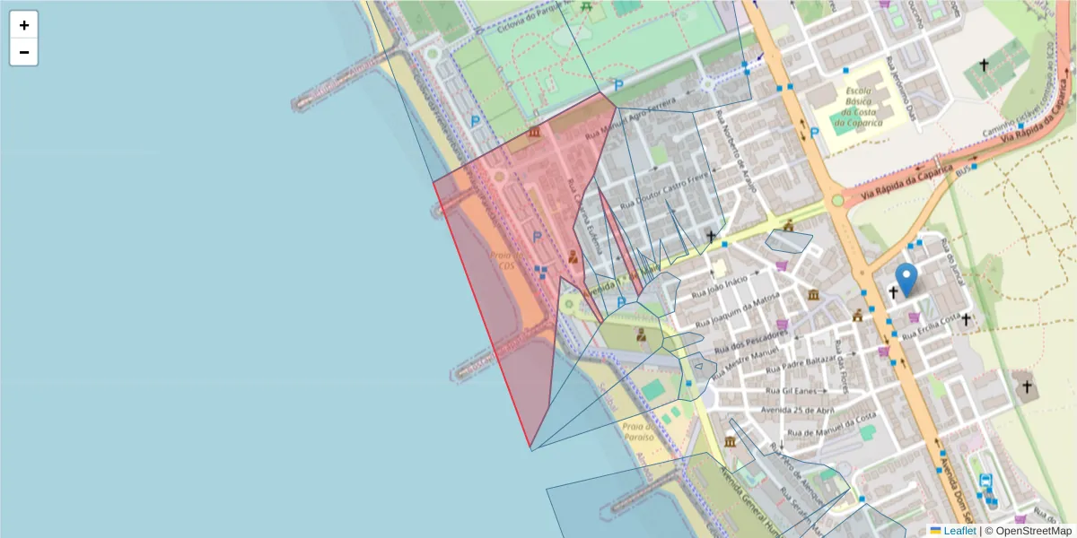 Mapa detalhado do código postal 2825-384 com limites, códigos postais vizinhos e agências dos correios