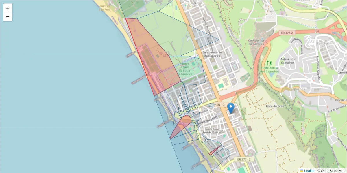 Mapa detalhado do código postal 2825-391 com limites, códigos postais vizinhos e agências dos correios